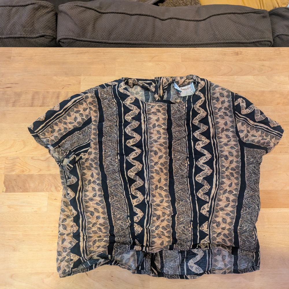 Vintage Leaf Reversible Patterned Blouse - image 1